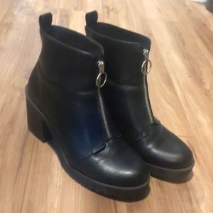 Chunky black booties with zipper